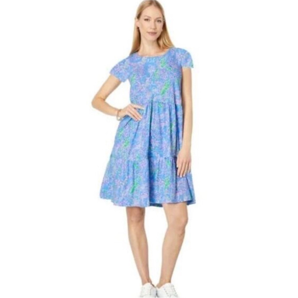 NWOT LILLY PULITZER Geanna Dress Blue Peri The turtle Package Size XL Cotton